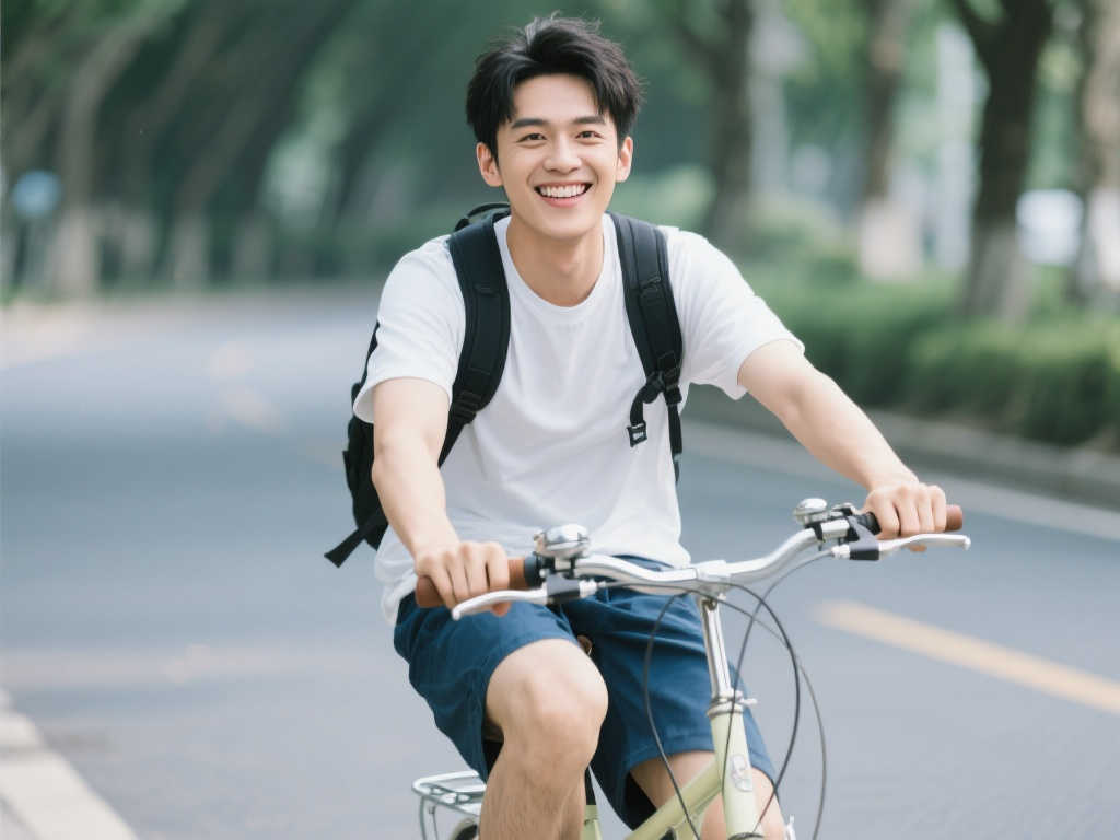 网友偶遇@王安宇buss 街头骑行，青春活力满满的大学生气息！